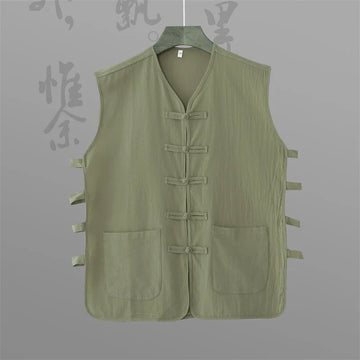BONSIR  -  Chinese Style Retro Buckle Vest Men's Middle-aged and Elderly Chinese Casual Vest